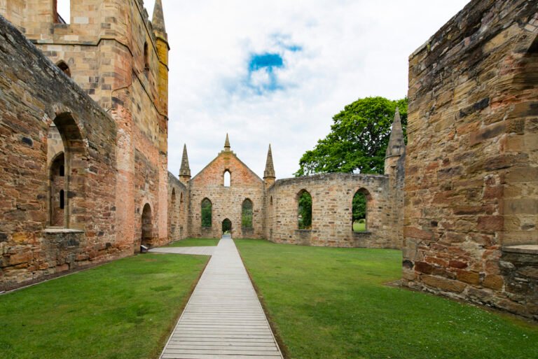 Ruins of the church at Port Arthur Historic Site in Tasmania.