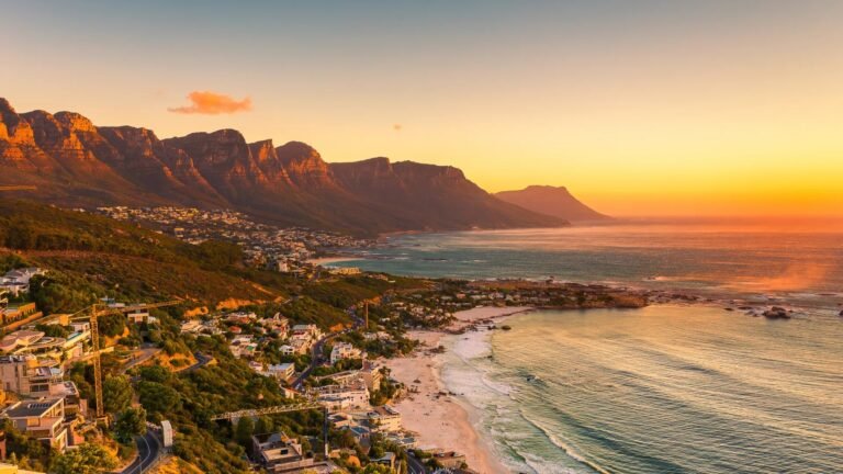 Cape Town coastline at sunset with mountains