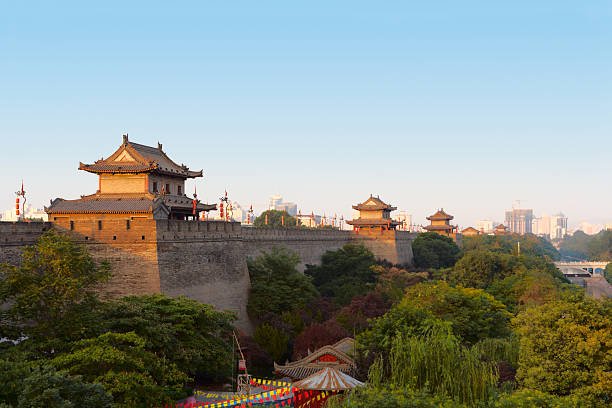 Xi'an City Wall with ancient towers and greenery