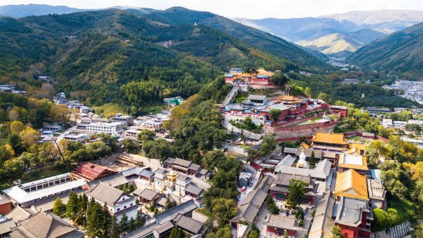 Aerial view of Wutai Shan temples and mountains