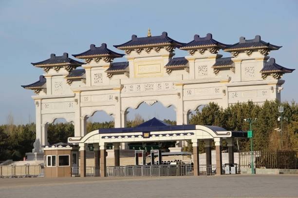 Traditional Chinese gate at the Mausoleum of Genghis Khan.