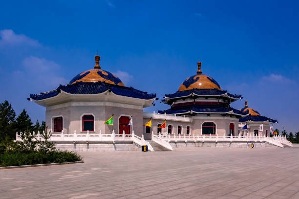 Mausoleum of Genghis Khan with blue domes