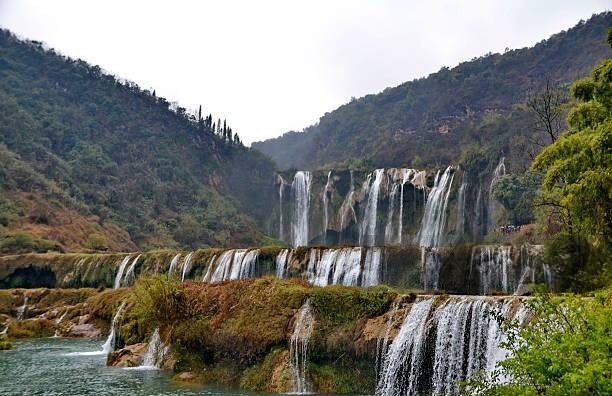 Scenic view of Jiulong Waterfalls in Yunnan