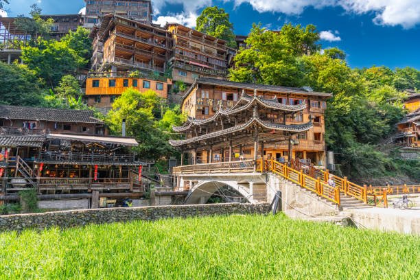 Traditional wooden buildings in Xijiang Qianhu Miao Village