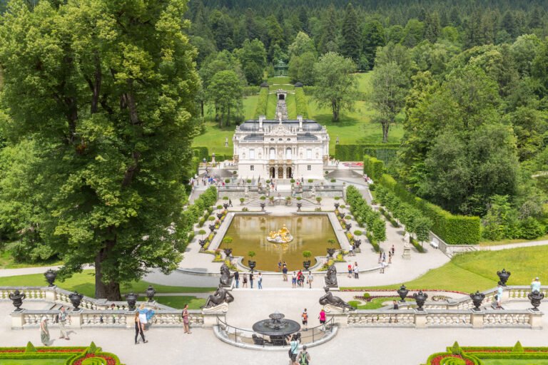 Linderhof Palace with gardens and fountain