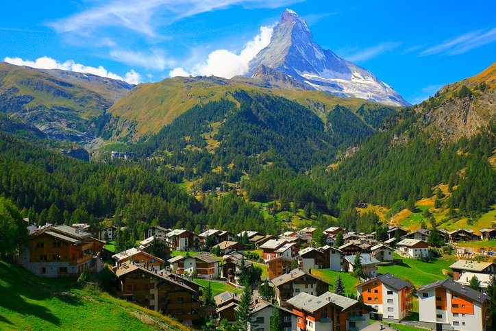 Scenic view of Zermatt village with the Matterhorn in the background.
