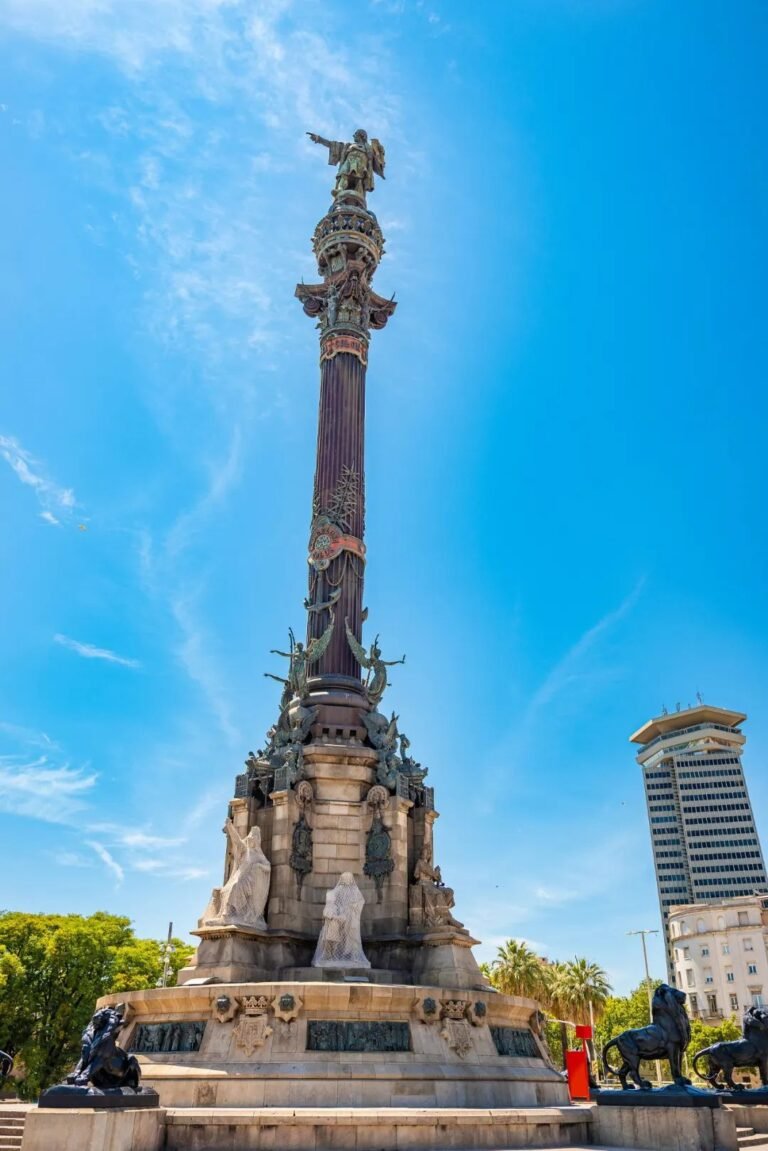 Columbus Monument in Barcelona under a clear blue sky