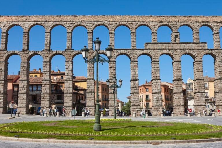 Ancient Roman aqueduct in Segovia, Spain