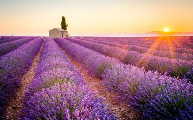 Lavender field in Provence at sunset