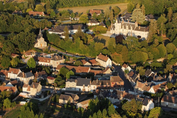 Aerial view of a village in the Loire Valley, France