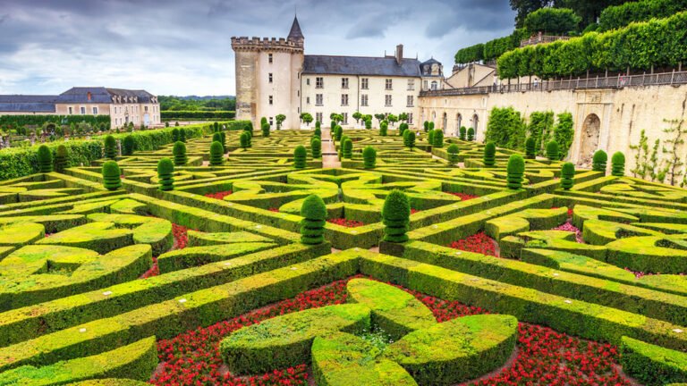 Château de Villandry gardens in the Loire Valley France with formal geometric landscaping