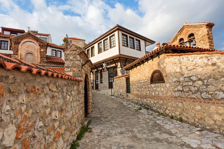 Historic stone buildings in Ohrid, Macedonia