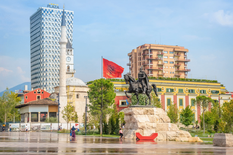 Skanderbeg Square in Tirana, Albania on Balkan Peninsula 14-Day Tour