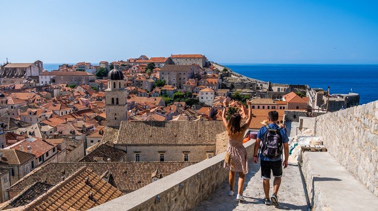 View of Dubrovnik city walls and Adriatic Sea