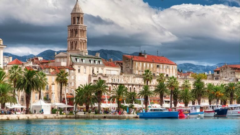 Split Croatia waterfront with Cathedral of Saint Domnius bell tower on Balkan Peninsula 14-Day Tour