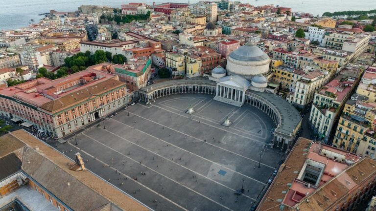 Aerial view of Piazza del Plebiscito in Naples, Italy.