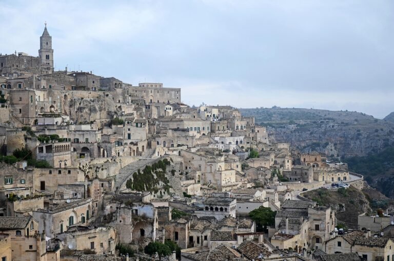 Ancient stone buildings in Matera, Italy.