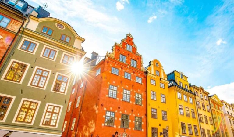 Colorful historic buildings in Stockholm's Gamla Stan.