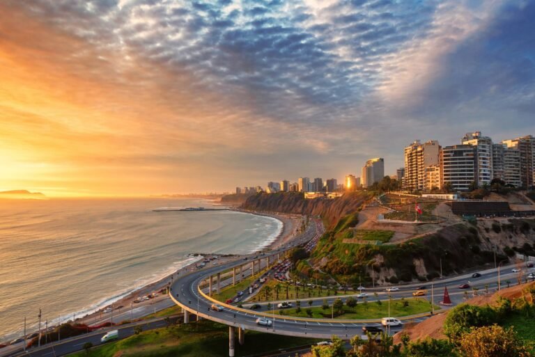 Coastal view of Lima, Peru at sunset
