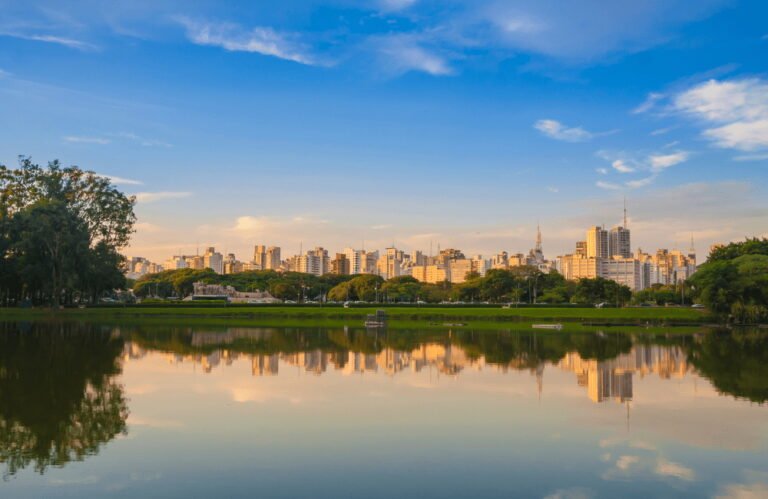 Ibirapuera Park with São Paulo skyline reflection