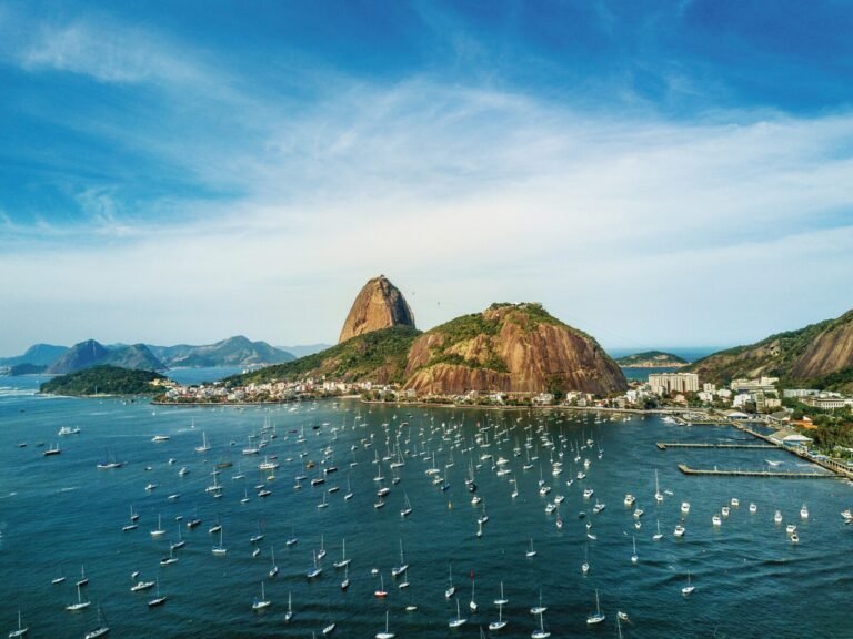 Aerial view of Sugar Loaf Mountain in Rio de Janeiro.