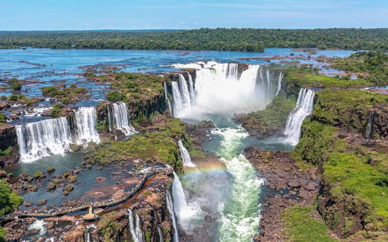Iguazu Falls with rainbow view